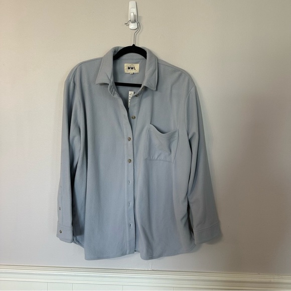 Madewell MWL Women’s Fleecelayer Shirt-Jacket in Dusty Pool Light Blue Sz L GUC - Picture 2 of 8